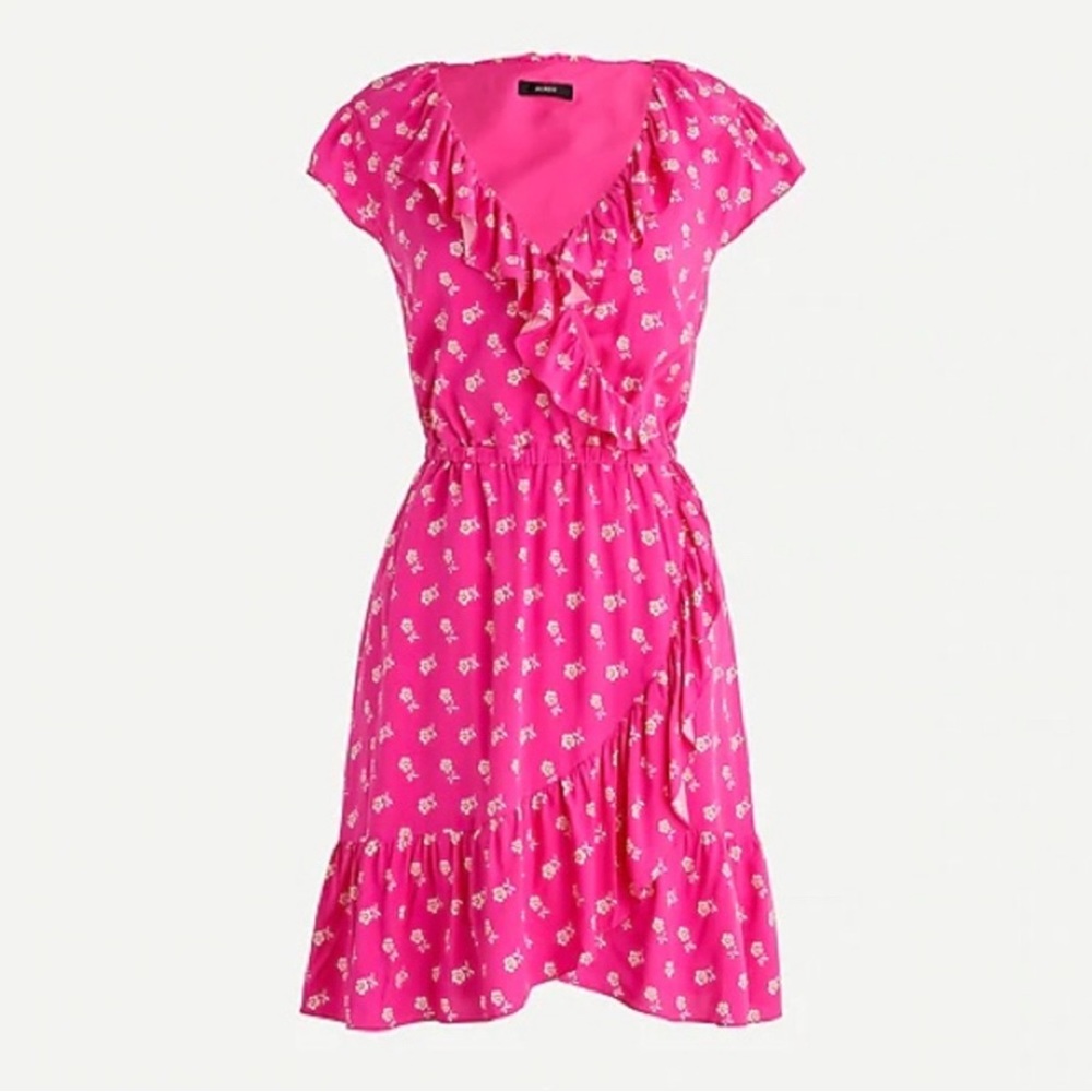 Jcrew Pink Floral Ruffled Dress